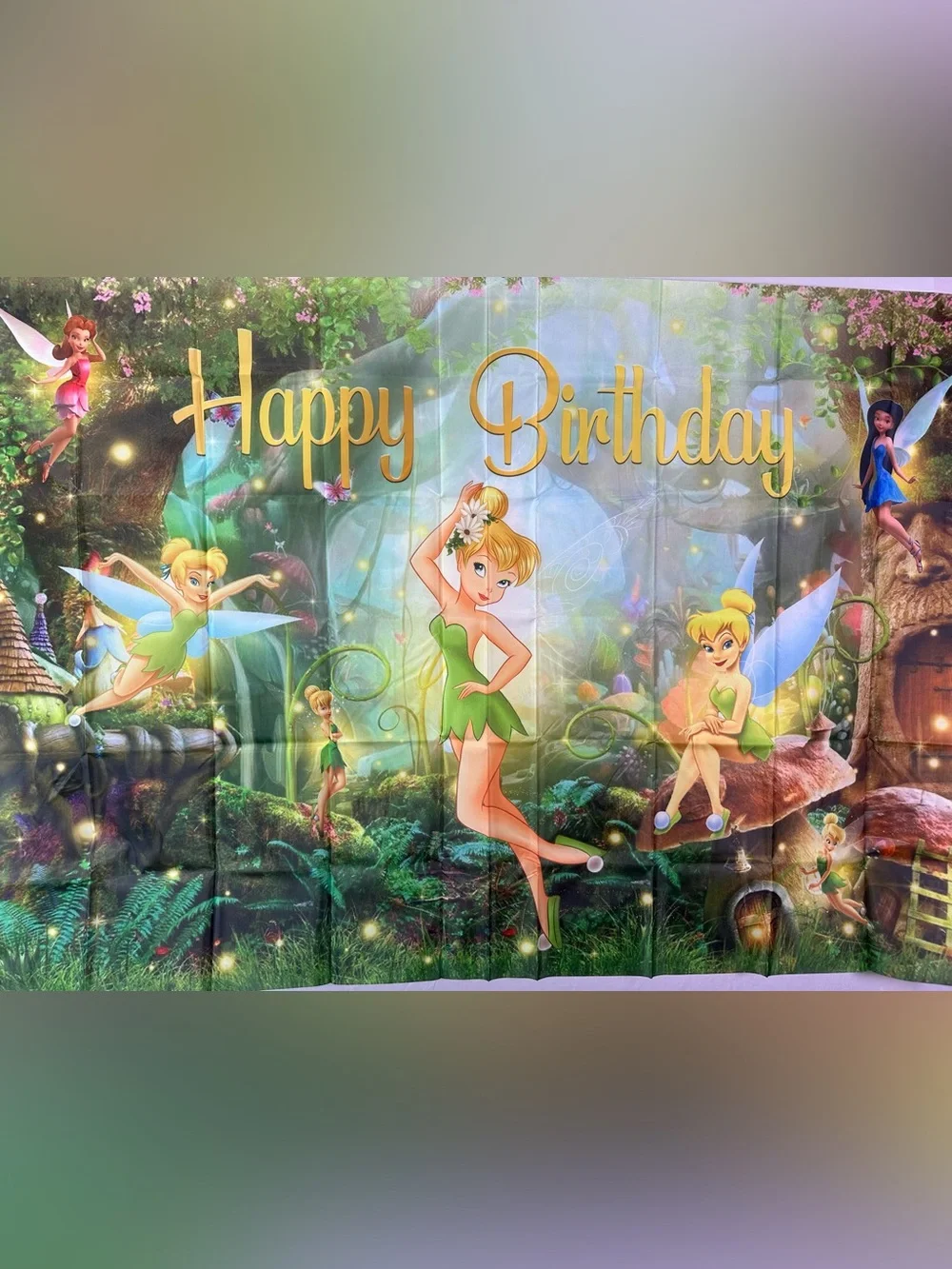Tinkerbell Happy Birthday Backdrop Banner 5x3Ft
